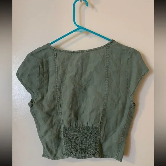 Guess-Women's-100% Linen-Sage Green-Crop Corset Style Top-Size Small - Picture 3 of 4